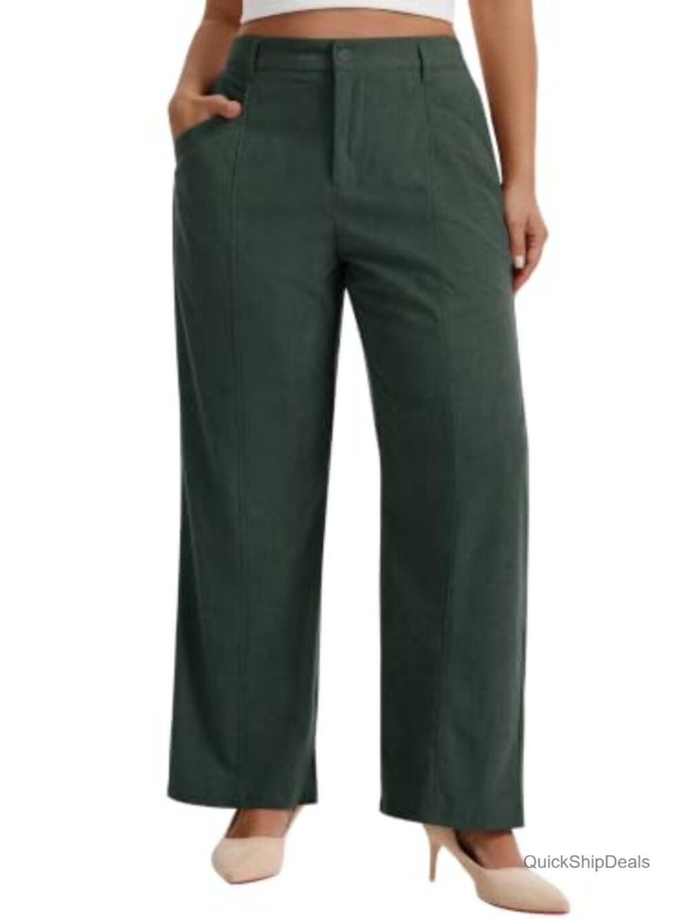 Plus Size Women's Corduroy Work Pants Bootcut High Waist with Pockets 1X-5X